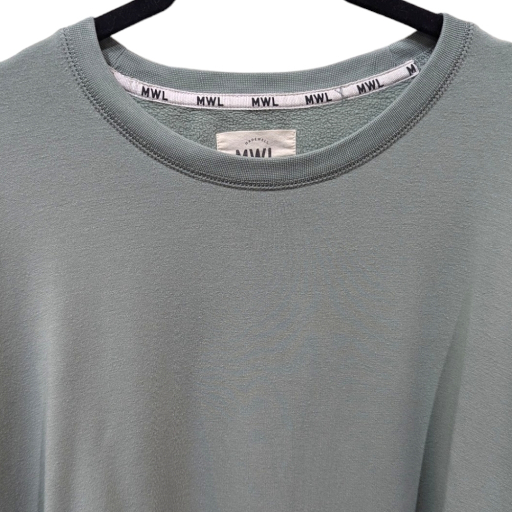 Madewell MWL Superbrushed Easygoing Soft Green Crew Neck Cropped Sweatshirt (M) - Picture 3 of 4